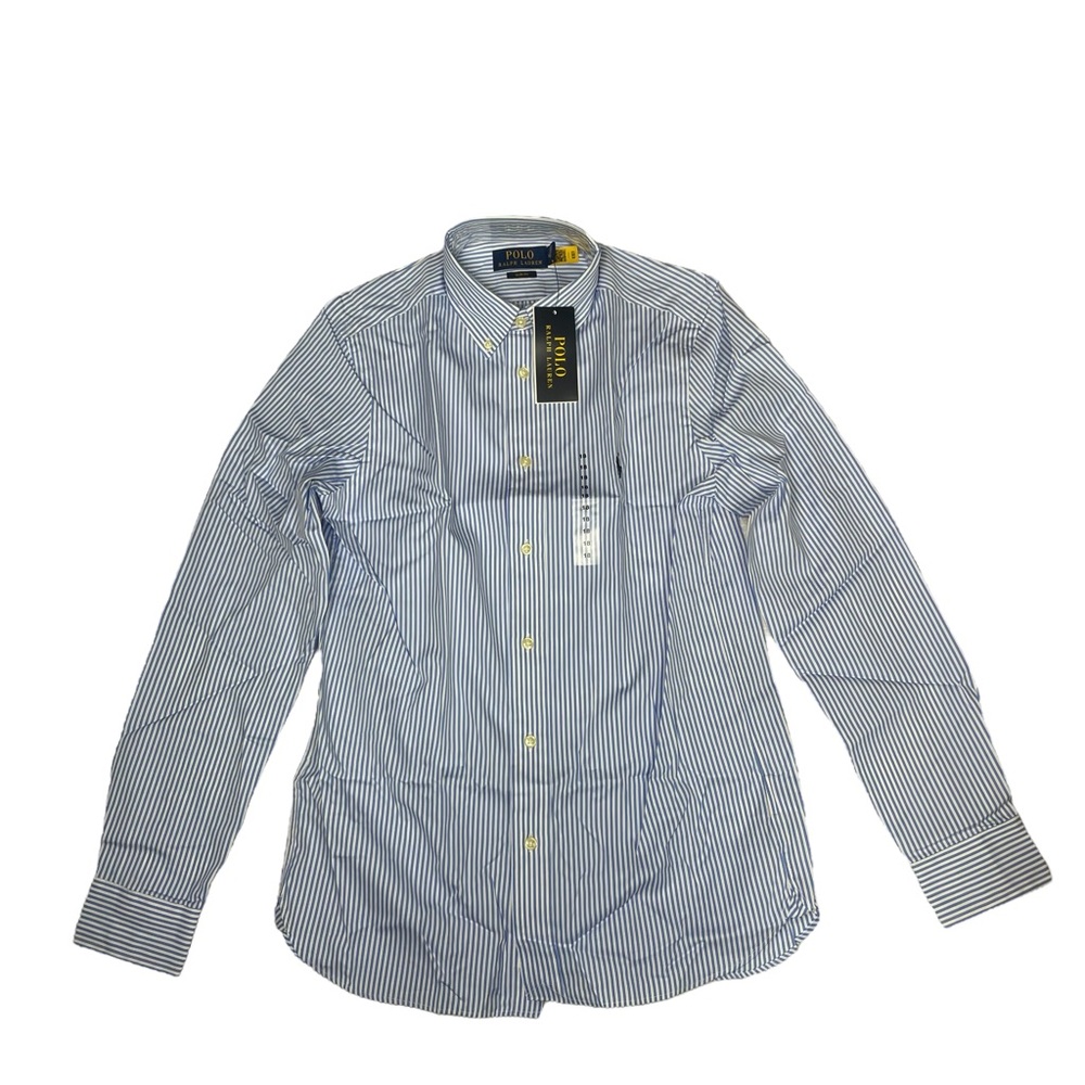 Polo Ralph Lauren Boys Slim Fit Striped Cotton Easter Blue Dress Shirt Size 18